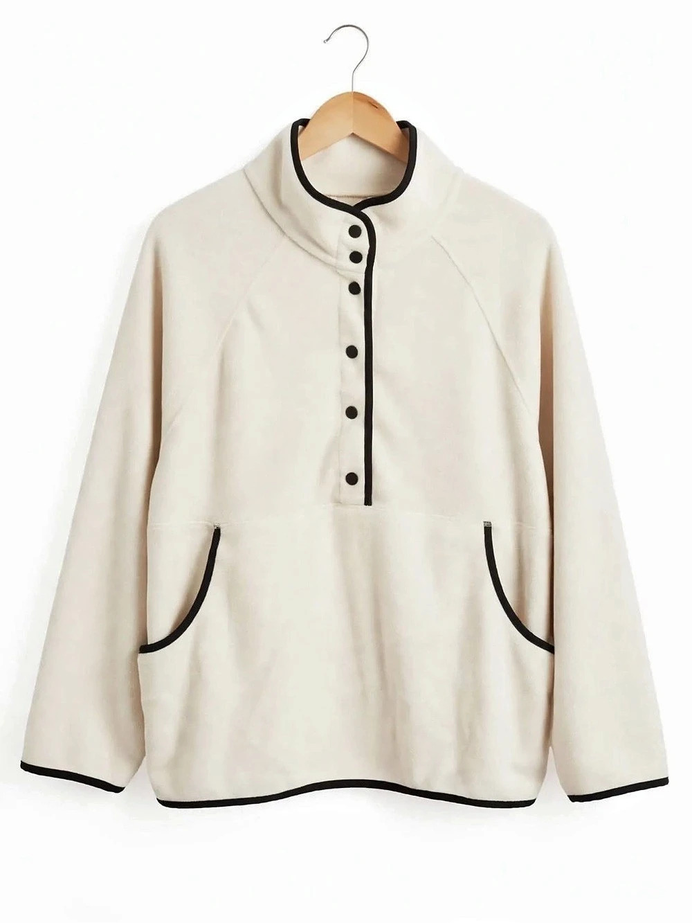 Hyba Teddy Fleece Quarter Snap in Cream with Black Trim